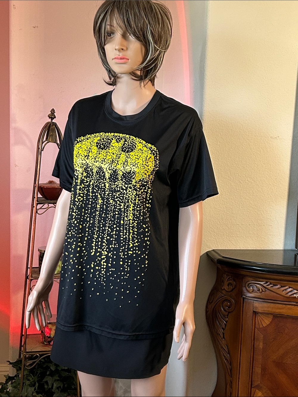 Batman Black Tee with Bright Yellow Drip Logo